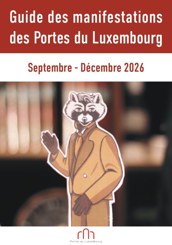 couverture du guide des manifestations septembre-décembre 2026. marionnette du spectacle sur jules verne. Phileas Fog est représenté sous les traits d'un blaireau.