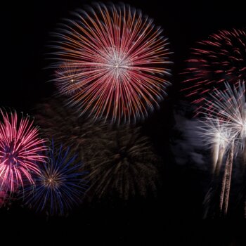 Feu d'artifice coloré tirées la nuit, ciel étincellant.